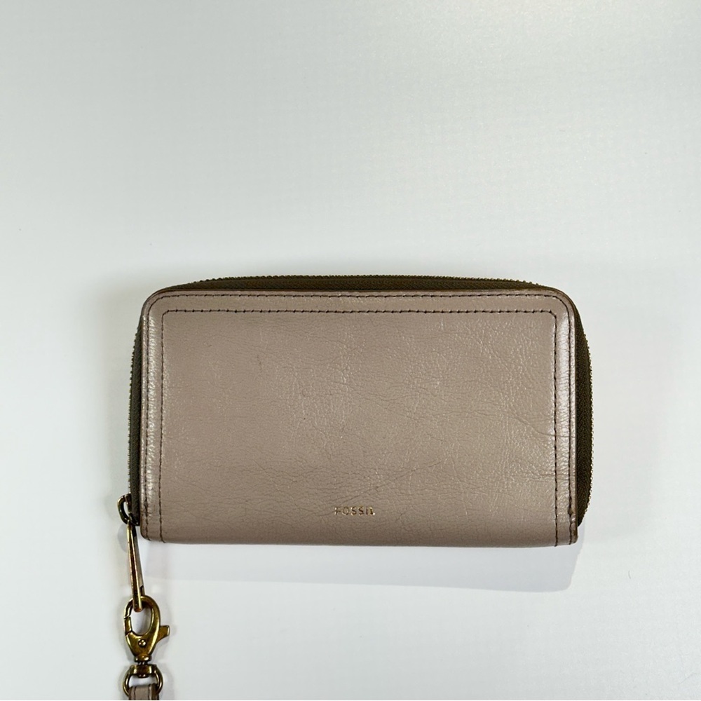 Fossil Wristlet Wallet Zip Around Leather Beige - Picture 2 of 13